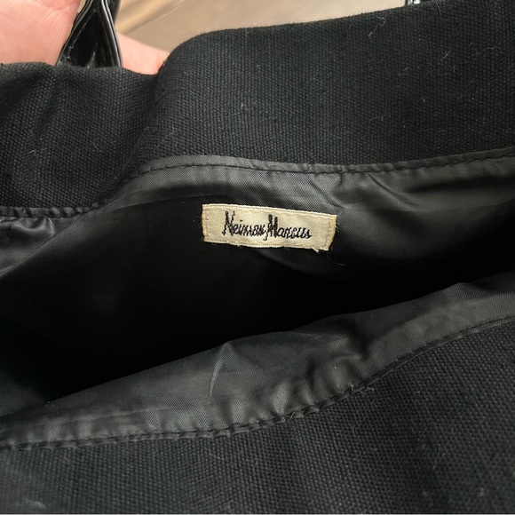 Vintage Neiman Marcus Black Canvas Patent Leather Double Handle Tote Bag - Picture 7 of 12